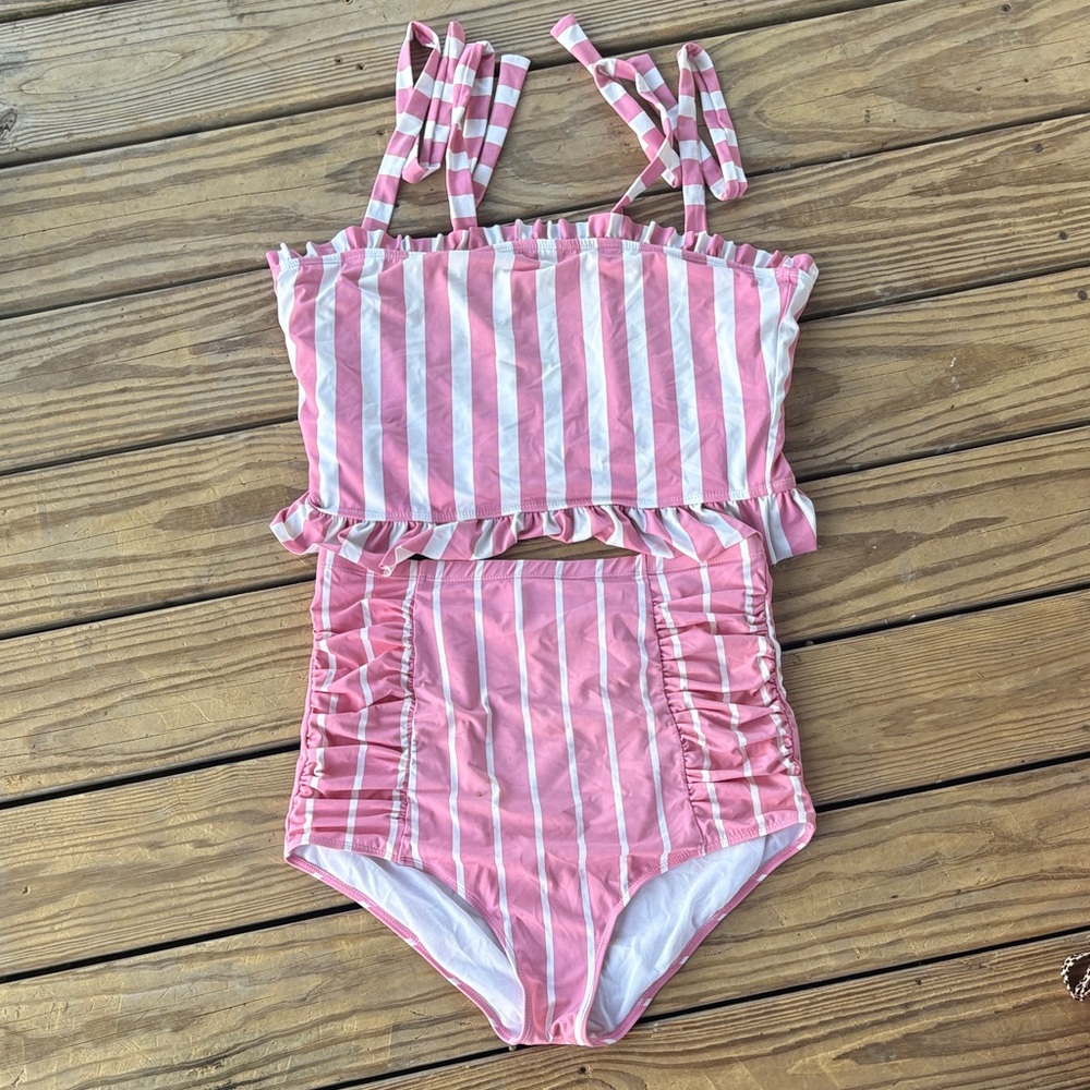 Pink & White Striped Women's Bikini Set